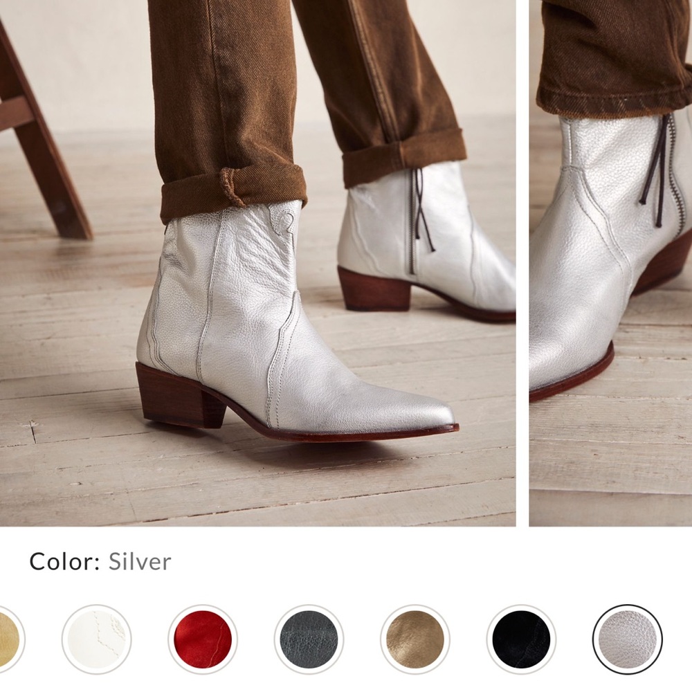Free People Metallic Silver Ankle Boots